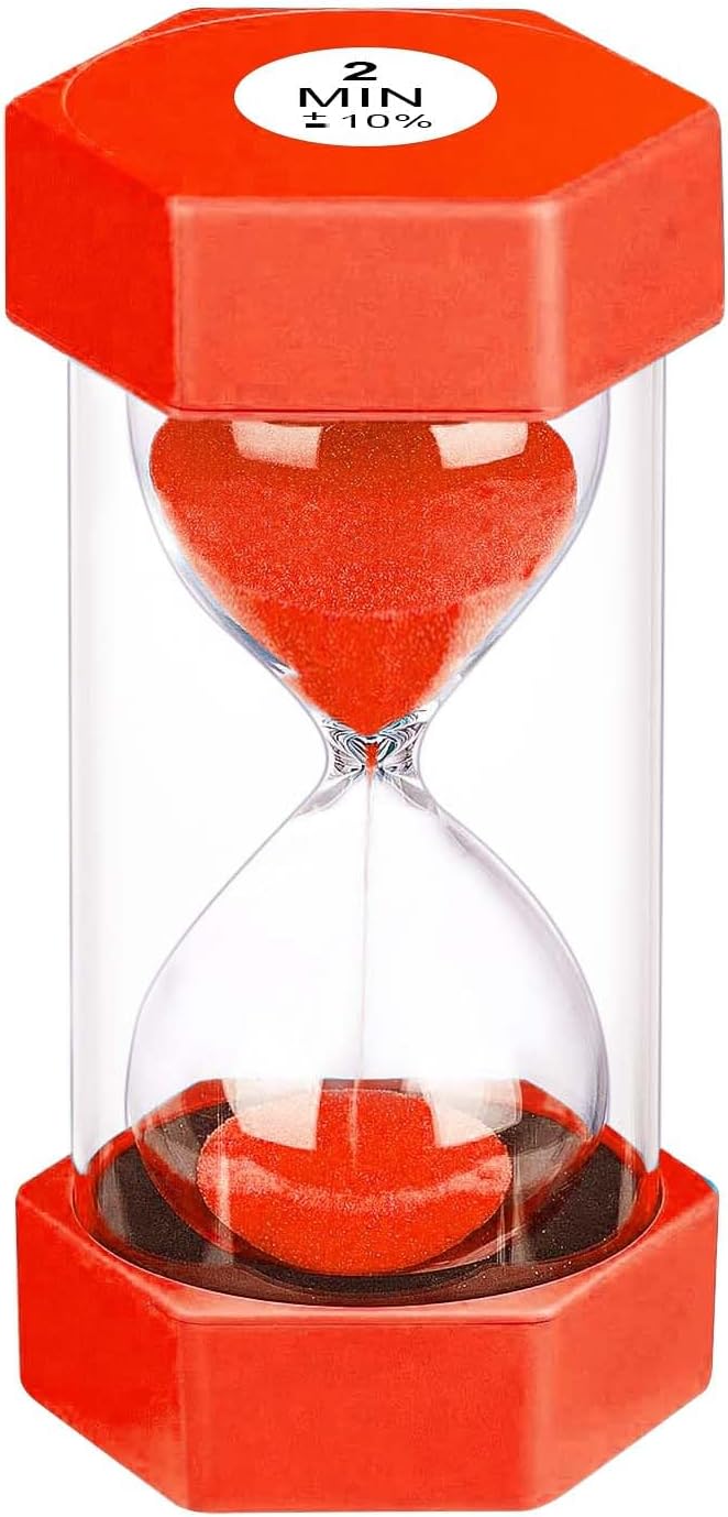 2 Minute Sand Timer Hourglass, Unbreakable Hexagon Plastic Sand Watch Reloj De Arena 2 Minutos, Colorful Hour Glass Sandglass for Classroom Games Kitchen (Red)
