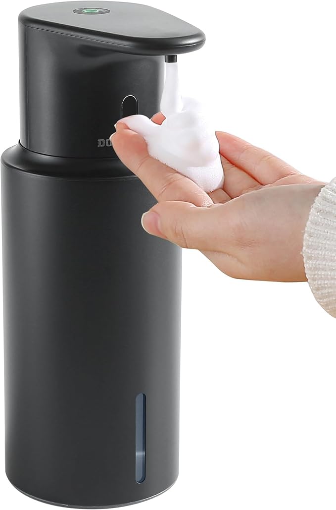 Automatic Foaming Soap Dispenser Touchless, 304 Stainless Steel Bottle Body & 16.2oz/480ml,USB Rechargeable, 3 Adjustable Liquid Levels, IPX7 Waterproof, for Kitchen Bathroom, Black