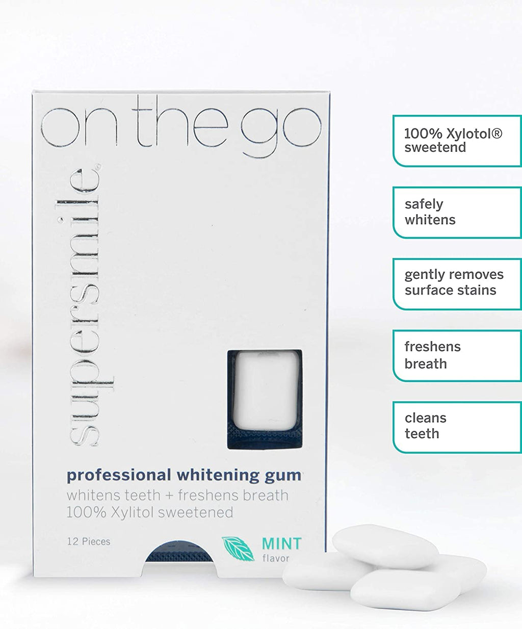 Supersmile Professional Teeth Whitening Gum – 100% Xylitol Sweetened Formula Removes Stains from Coffee – Sugar Free, Vegan, Kosher, 12 Count