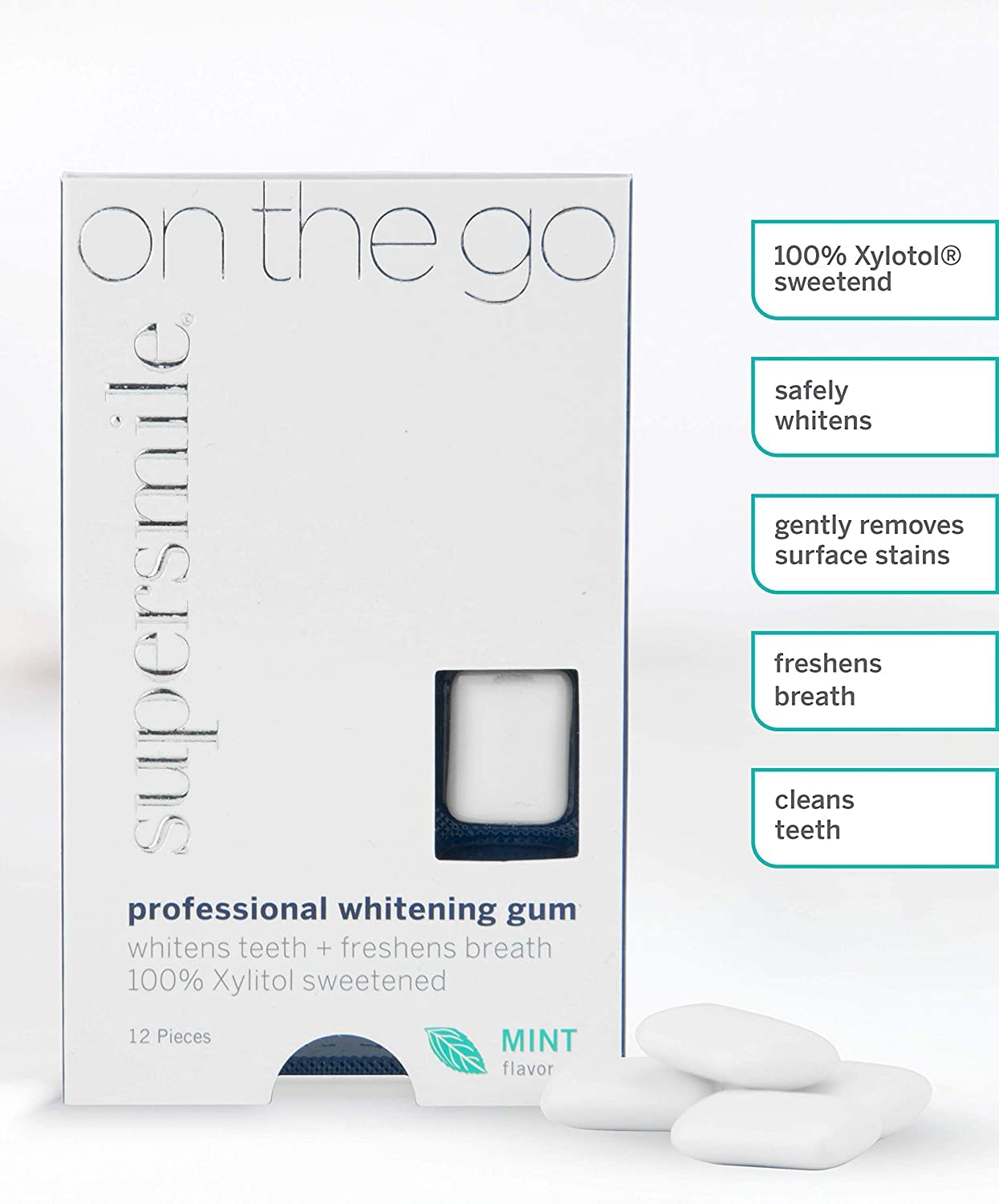 Supersmile Professional Teeth Whitening Gum – 100% Xylitol Sweetened Formula Removes Stains from Coffee – Sugar Free, Vegan, Kosher, 12 Count