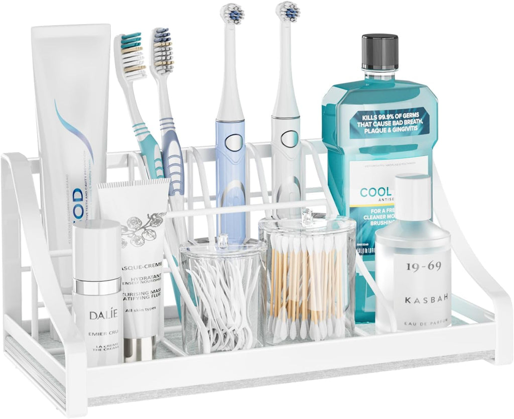Toothbrush Holder Instant-Dry Organizer - Bathroom Countertop Organizer Kids Electric Toothbrush Toothpaste Holders - 7 Slots Bathroom Sink Accessories Storage Tooth Brush Counter Organization, White
