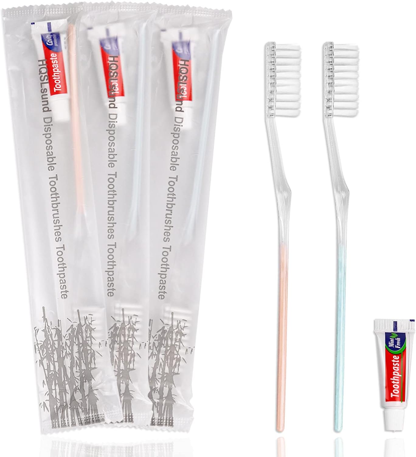 100 Pack Disposable Toothbrushes with Toothpaste Individually Wrapped, Travel Toothbrushes Bulk, Soft Bristle, 2 Colors, Travel Toothbrush Kit
