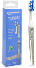 BrightWorks Toothbrush with Replaceable Heads - ECO-Friendly 100% PCR Handle with Aluminum Core, Soft Bristle Whitening Manual Toothbrush, Whole Mouth Cleaner (1 Handle + 2 Brush Heads)
