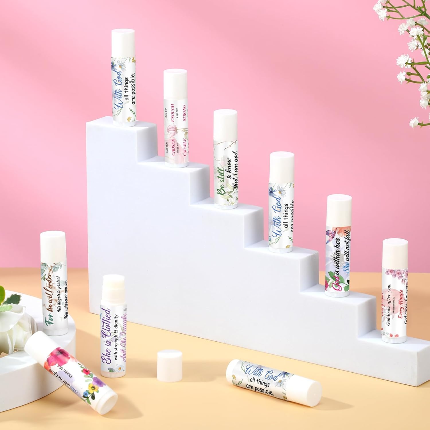 50 Pack Christmas Christian Religious Gifts Bulk Lip Balms for Women Men Church Party Favors Bible Verse Lip Balms with Scripture Gifts for Coworkers Staff Employee Christmas Stocking Stuffers