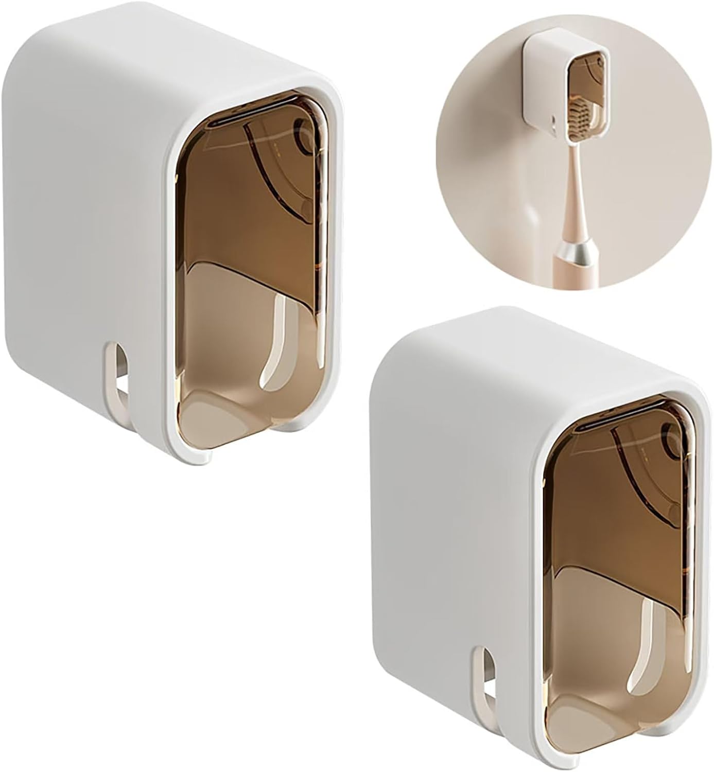 Toothbrush Holder Wall Mounted Toothbrush Holders for Bathrooms, Tooth Brush Holder for Travel and Home, Single Toothbrush Organizer with Cover for Shower 2PCS