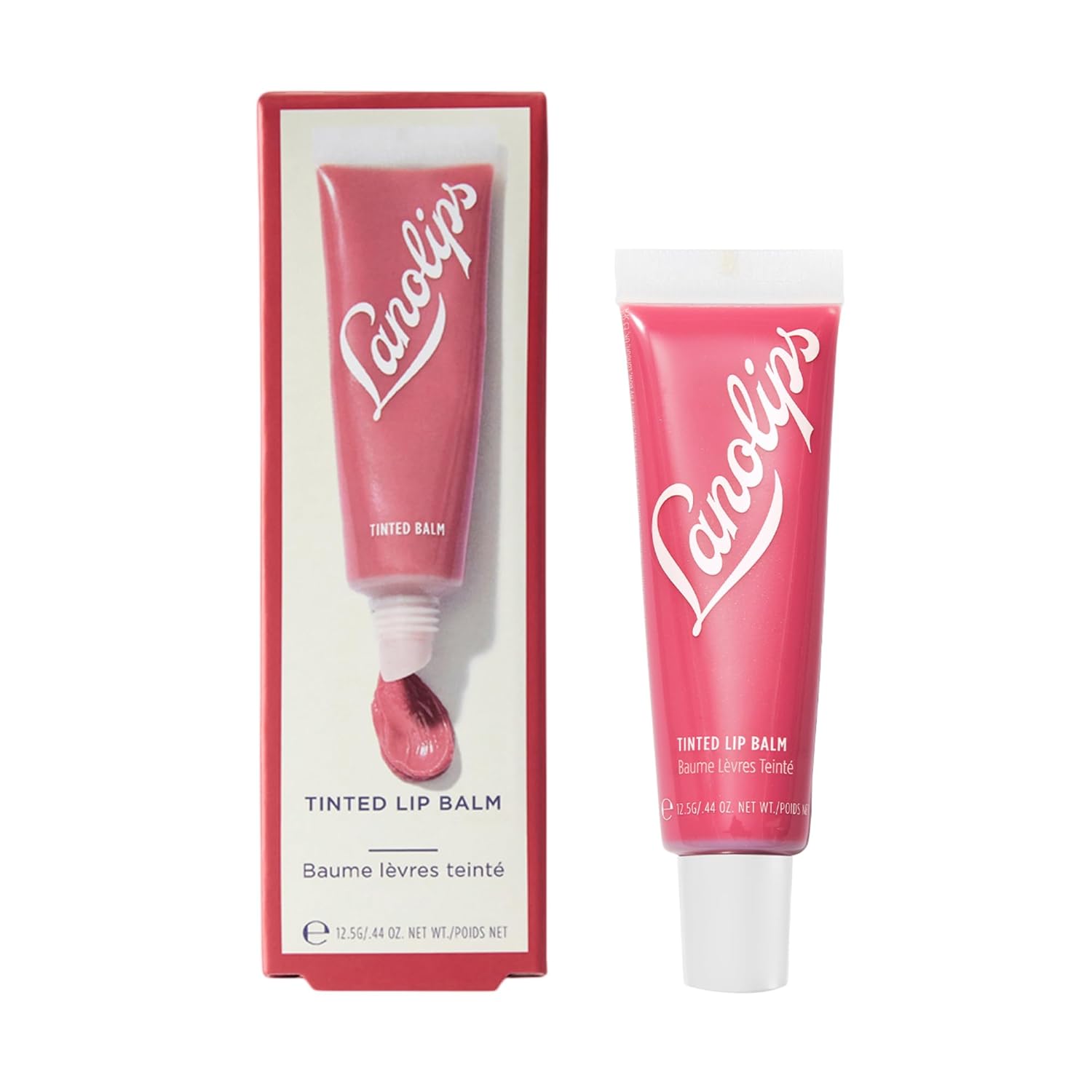 Lanolips Tinted Lip Balm - Moisturizing, Color-Tinted Balm with Lanolin & Vitamin E for Dull, Dry, Cracked Lips, Rhubarb (12.5g / 0.44oz)