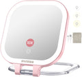 Shinowa Rechargeable Travel Makeup Mirror with 72 LED Lights, 1X/10X Magnifying Vanity Mirror with 3 Color Light, Folding Stand, 7 Inch Portable Dimmable Double Sided Compact Lighted Mirror, Pink