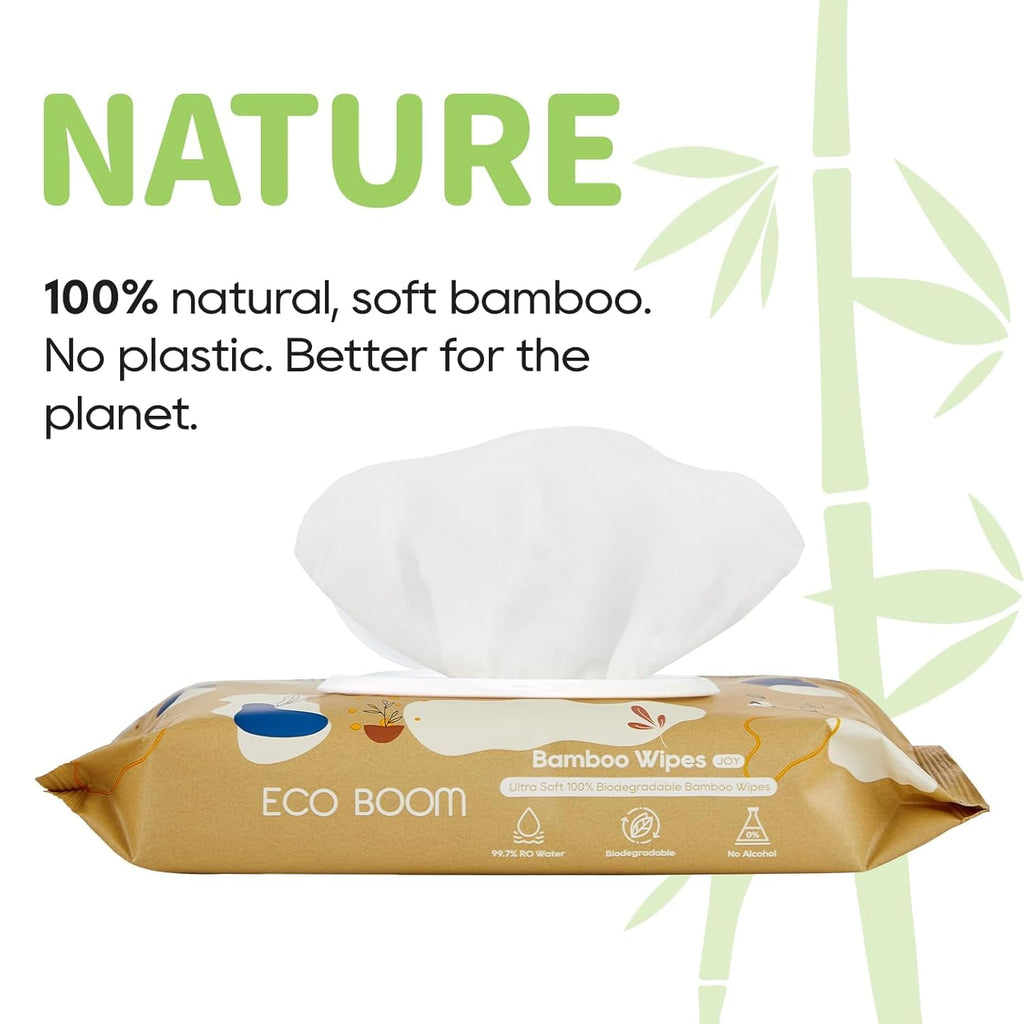 ECO BOOM Bamboo Baby Wipes | natural | 100% Plant-Based & fragrance free | Unscented & safe for Sensitive Skin | 99% Water | 16 Pack, Bulk Total of 960