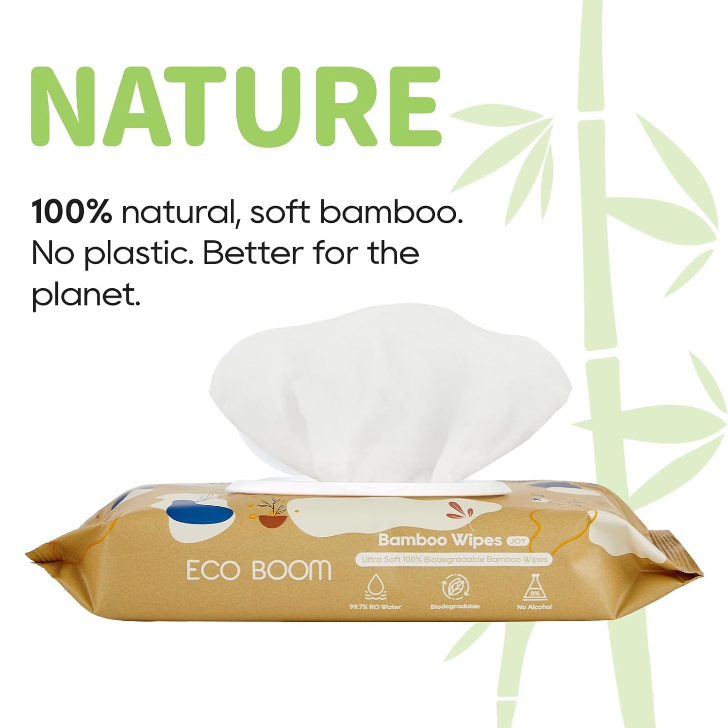 ECO BOOM Bamboo Baby Wipes | natural | 100% Plant-Based & fragrance free | Unscented & safe for Sensitive Skin | 99% Water | 16 Pack, Bulk Total of 960