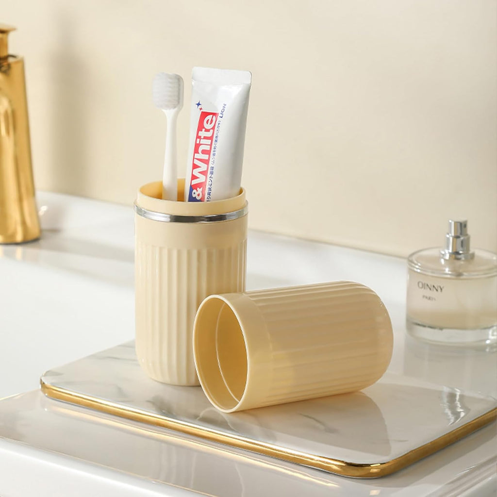 Travel Toothbrush Cup Case, Toothbrush Travel Container Portable Travel Toothbrush Holder Toothpaste Storage for School Camping Business Trip Bathroom (White,Yellow)