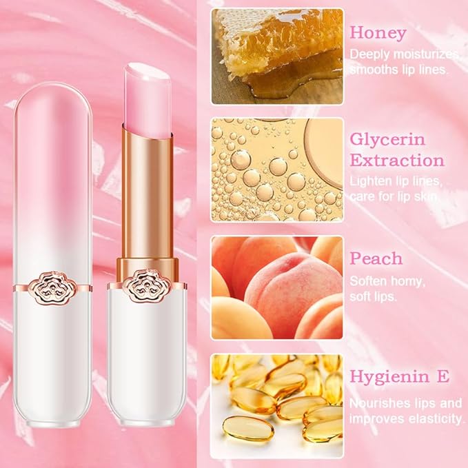 BINGBRUSH Peach Color Changing Lipstick,Moisturizer Long Lasting Lip Care Lip Balm Magic Lip Gloss Lip Tint Stain Gloss Set for Women (1pc Peach)