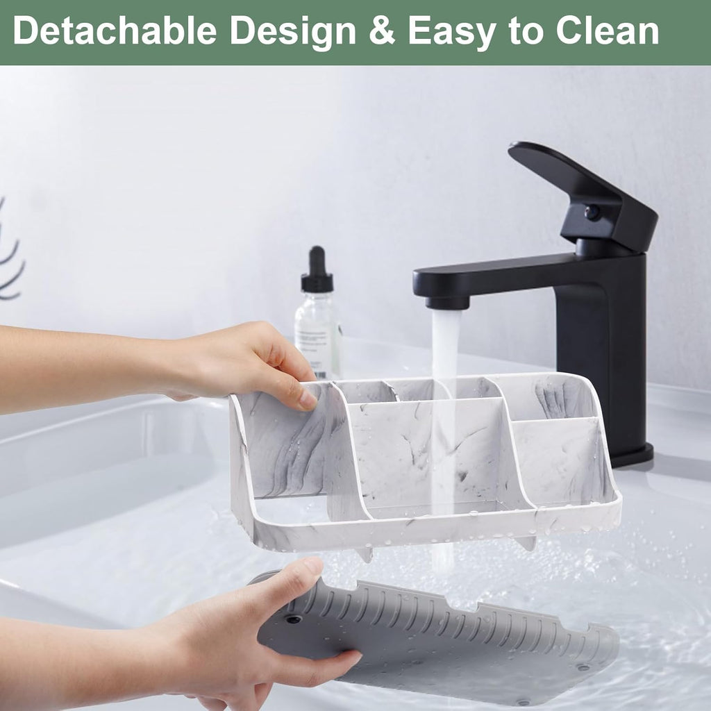 Marble Bathroom Countertop Organizer - Detachable 7 Slots Kids Electric Toothbrush and Toothpaste Holde Drainage for Bathroom Accessories Organization Counter Vanity Storage, Grey