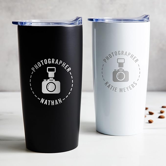 Lifetime Creations Engraved Personalized Photographer Tumbler with Lid 20 oz (Black) - Gift for Family, Wedding Photographer, Photojournalist, Photography Lover Coffee Travel Mug