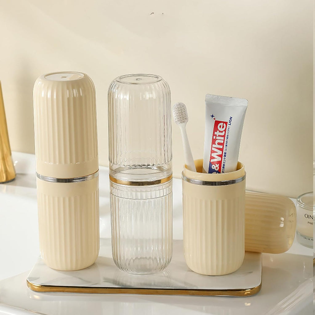 Travel Toothbrush Cup Case, Toothbrush Travel Container Portable Travel Toothbrush Holder Toothpaste Storage for School Camping Business Trip Bathroom (White,Yellow)