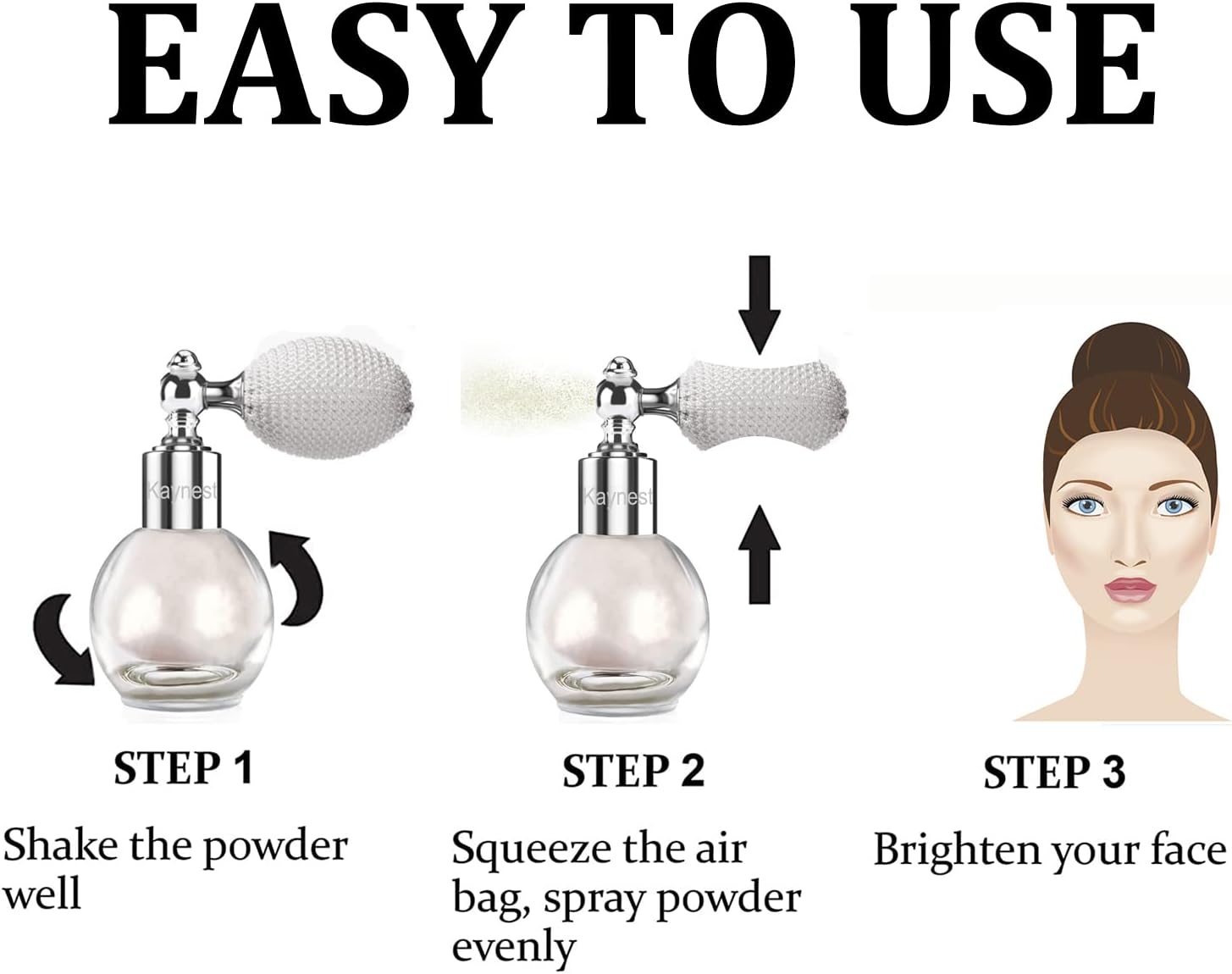 Pearl White Highlighter Spray, Loose Shimmer Powder High Gloss Makeup Mist for Body, Face, Hair, Long Lasting Glitter Hairspray for Festive Party, Stage Shows, Nightclubs, Bar