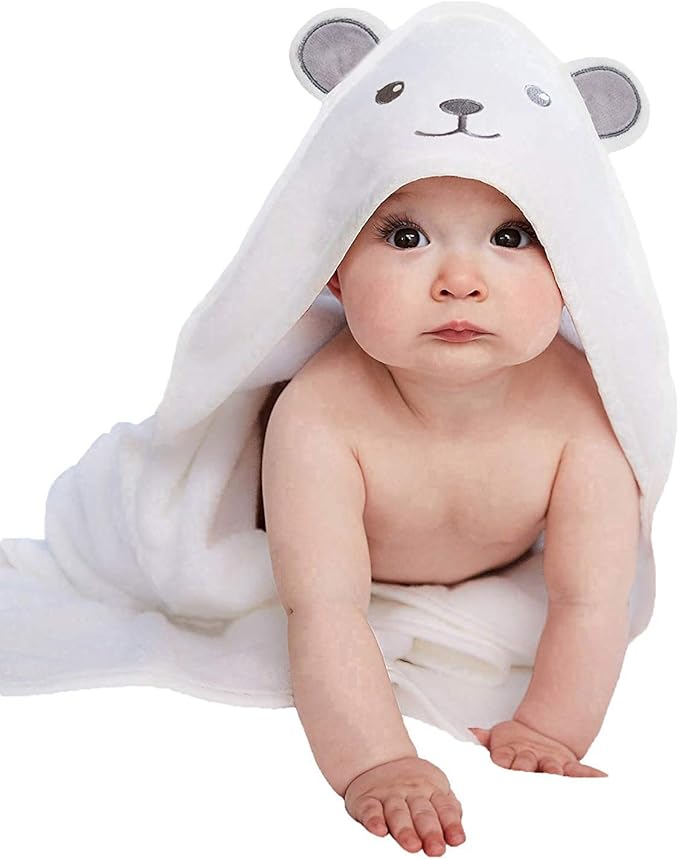 HIPHOP PANDA Hooded Towel - Rayon Made from Bamboo, Bath Towel with Bear Ears for Newborn, Babie, Toddler, Infant - Absorbent Large Baby Towel - Bear, 37.5 x 37.5 Inch