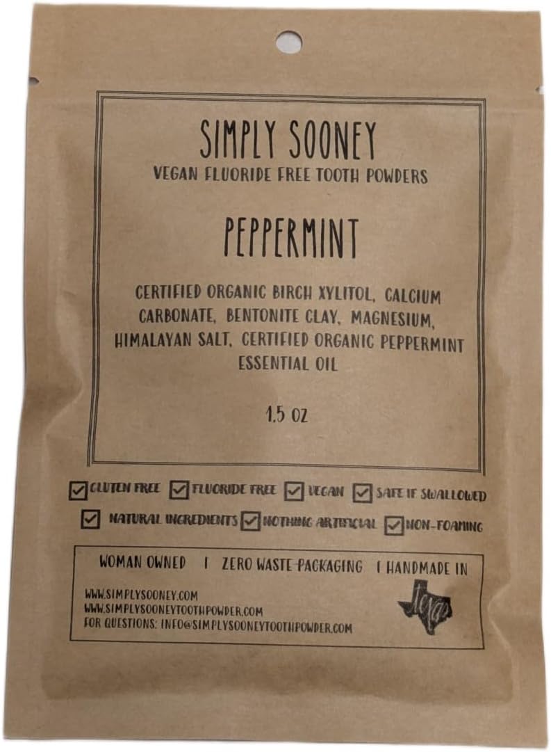 Remineralizing Organic Vegan Fluoride Free Tooth Powder Peppermint Formula I Zero Waste Refill I Stronger Teeth I Fresh Breath I with Xylitol for Cavities