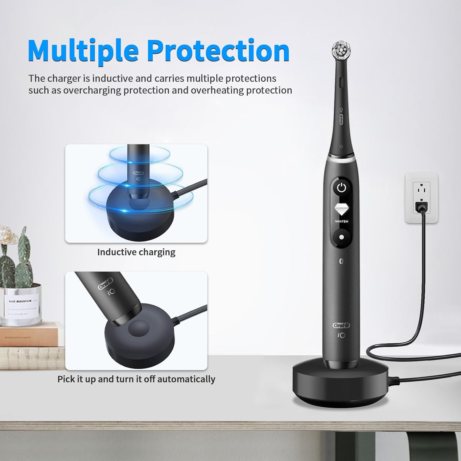 Charger for Oral B iO iO7 iO8 iO9 Electric Toothbrush, Model 3768 Magnetic Replacement Charger for Oral-B iO Electric Toothbrushs,Black（Incompatible IO4/5/6