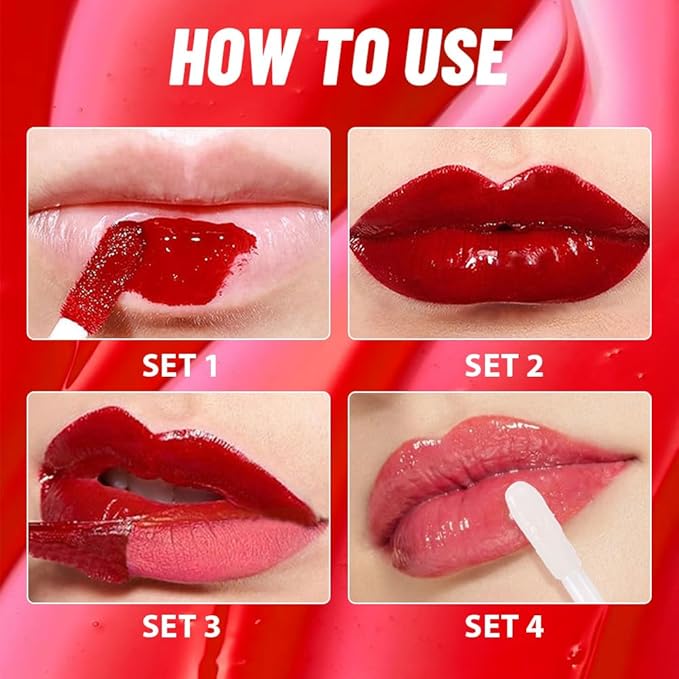 Lip Stain Peel Off Lip Gloss oil Dual-Ended Combo, Vivid Burgundy Lips Liner Stain Peel Off Tattoo, Long Lasting & Waterproof, Transfer-Proof Lip Tint Stain with Lip oil for All Skin Type 04#