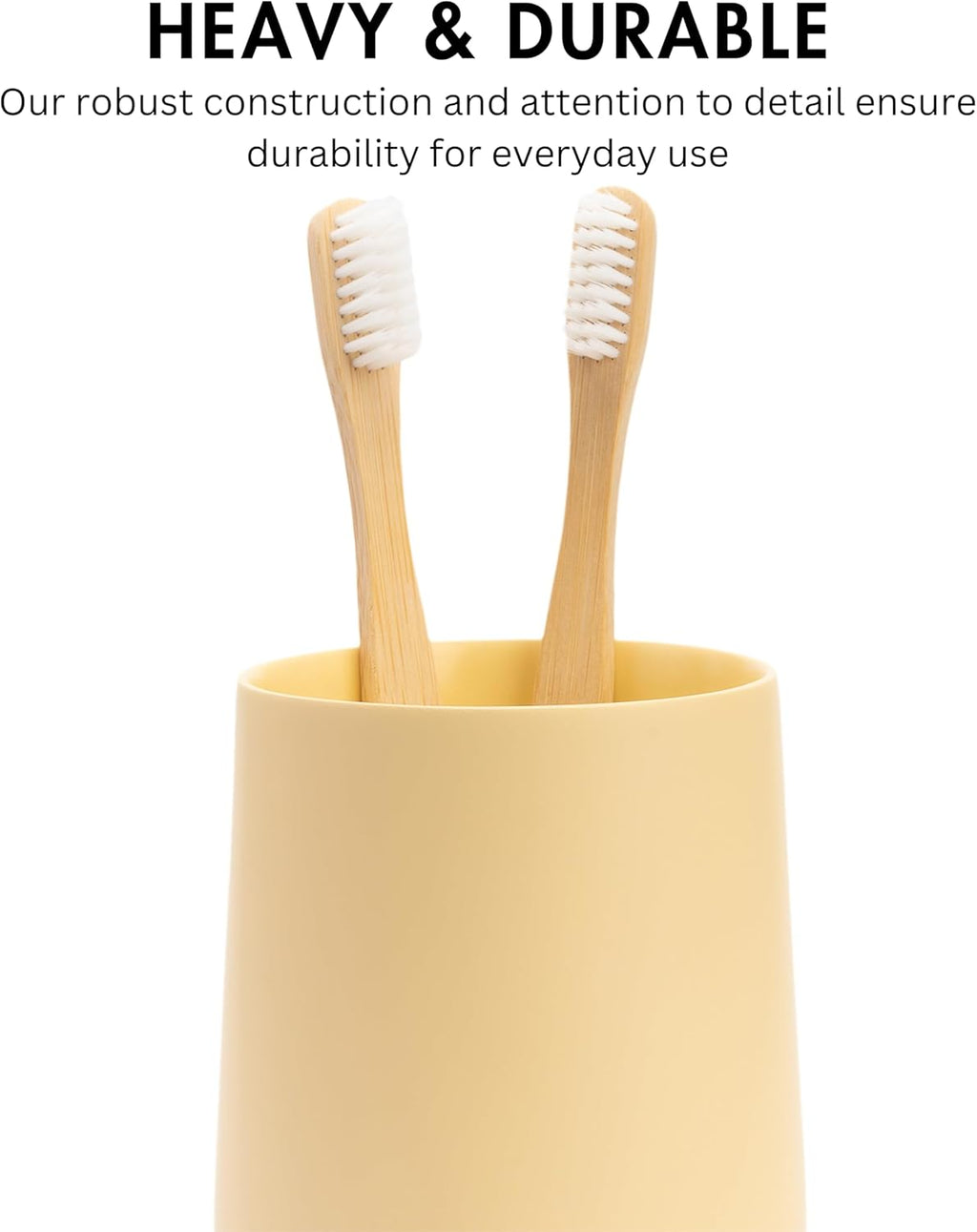 Matte Yellow Cream Toothbrush and Toothpaste Holder and Cup for Bathroom Vanity and Countertop, Round Organizer for Electric Toothbrushes, Floss, Razors, Cotton, and Mouthwash