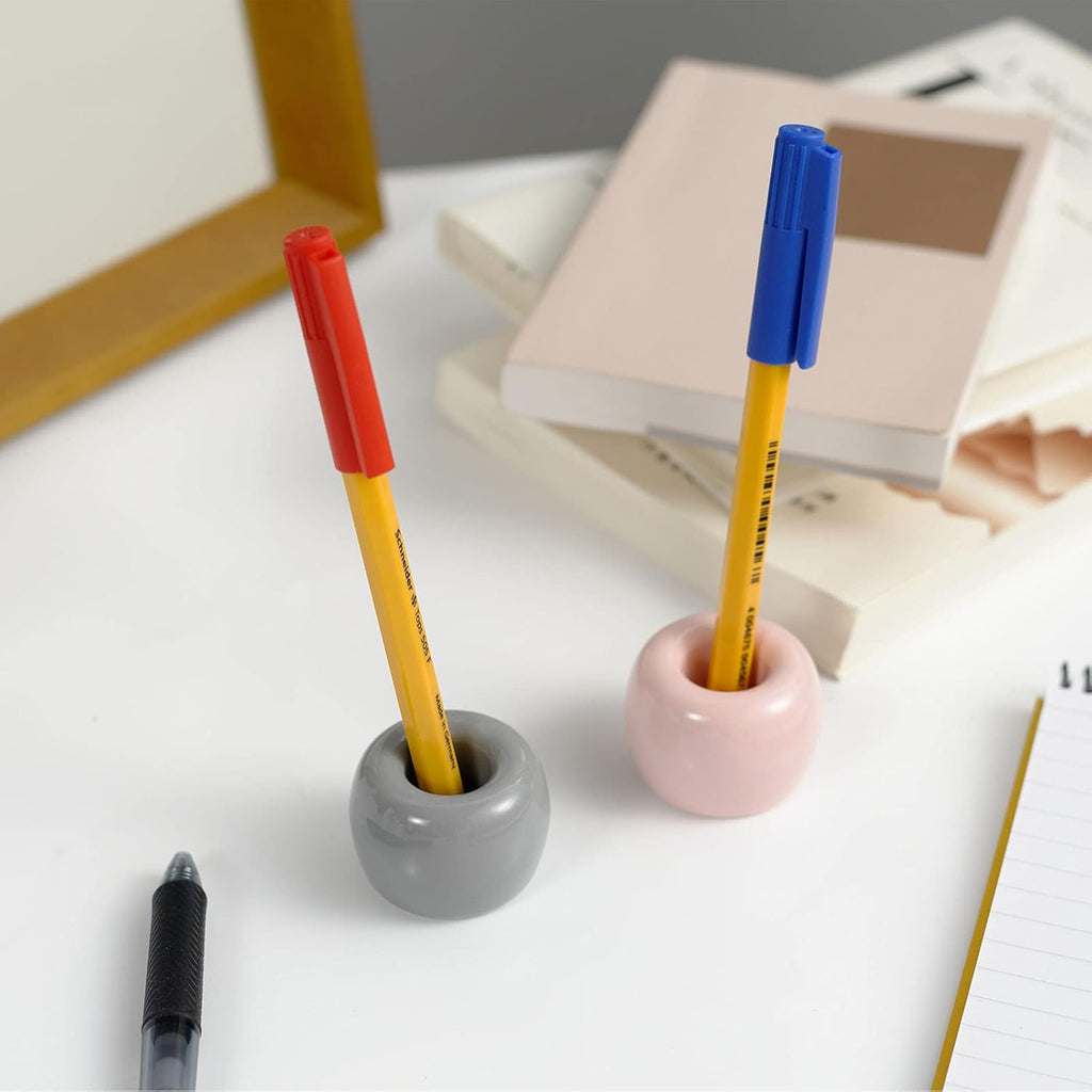 Mini Ceramic Couple Toothbrush Holder, Hand-Made Bathroom Toothbrush Holder, Electric Toothbrush Head Holder and Office Pen Holder 2-Piece Set (Gray)
