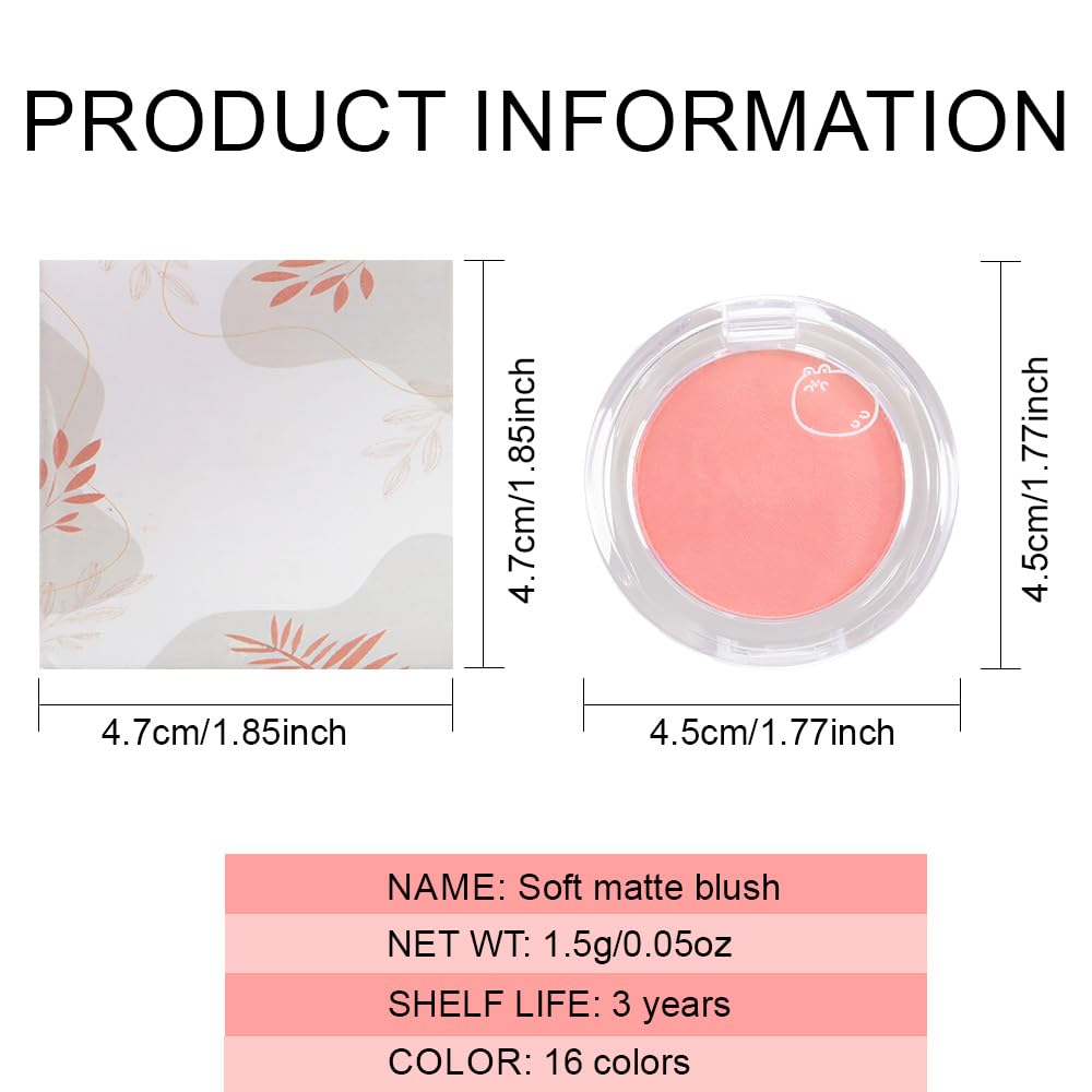 Matte Powder Blush for Cheeks – Long Lasting Natural Face Blusher Makeup, Lightweight Blendable Cheek Color for Women, Vegan & Cruelty-Free – #03 Peach Pink
