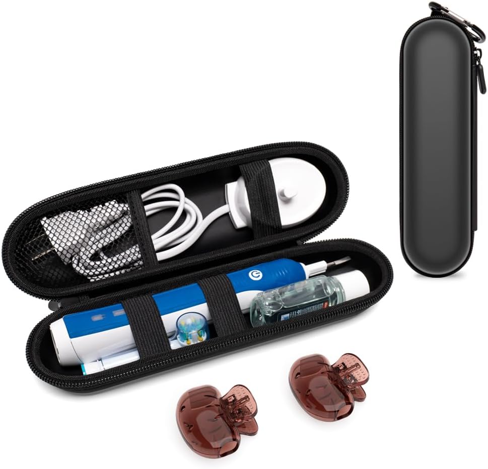 Nincha Electric Toothbrush Travel Case Compatible with Oral-B/Philips Sonicare/Colgate/Reach, and Most Electric Toothbrush, Includes 2 Universal Toothbrush Covers (Black Case + Brown Covers)