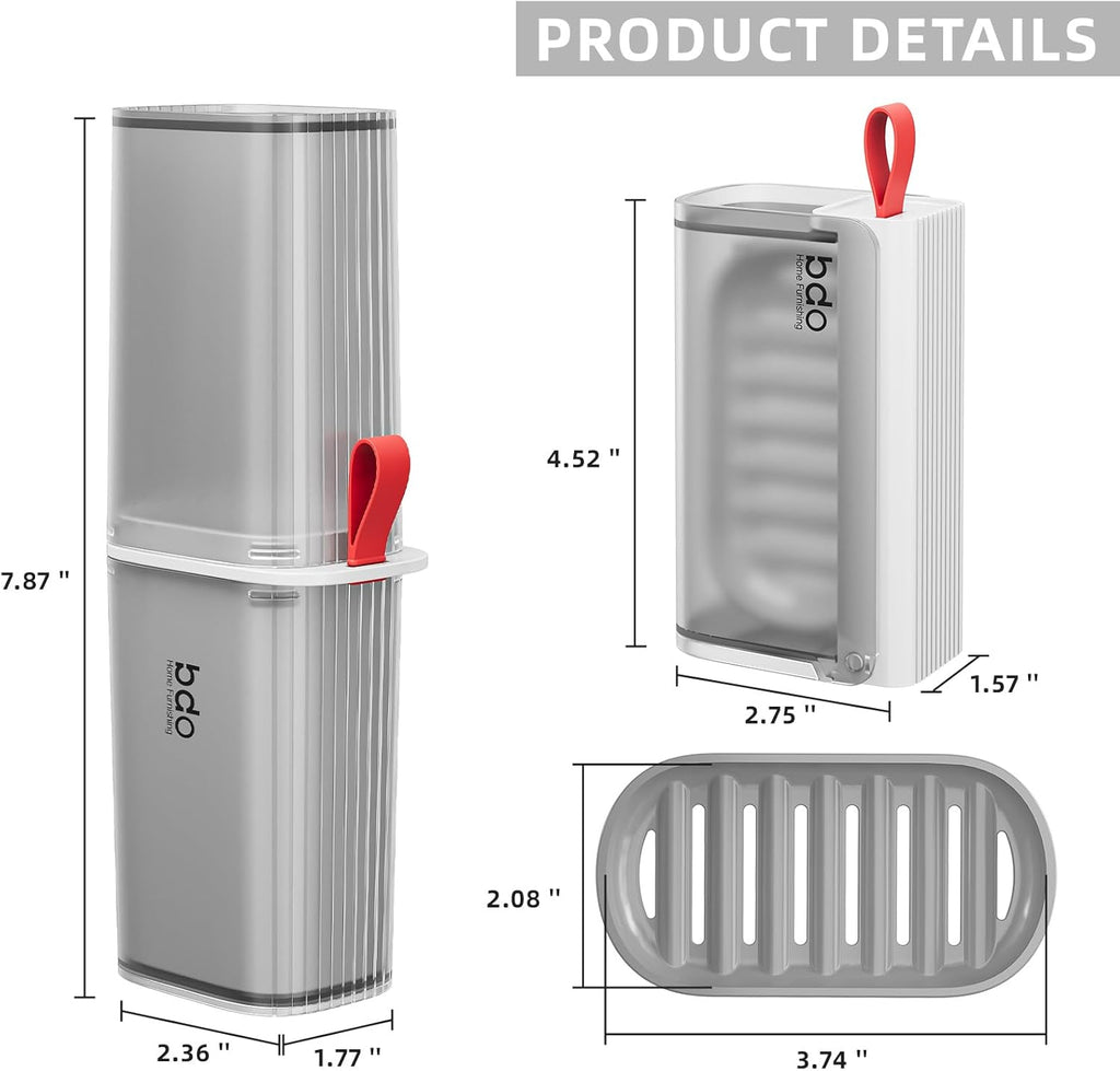 VITVITI Travel Soap Case Container, Portable Toothbrush Travel Case Dish Tray, 7.88 Inch Toothpaste Traveling Toothbrush Holder Set with Cover for Trip/Bathroom/Camping, Clear Gray
