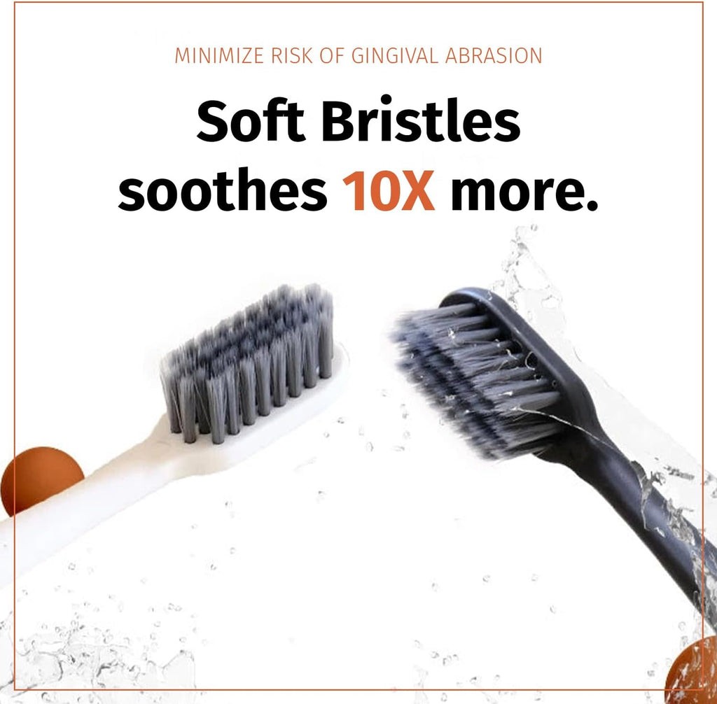 TOKII Tongue Scraper Cleaner Charcoal Bristles Toothbrush for Bad Breath with Waterproof Pouch for Travel, Hygienic Stand and Enviromentally Friendly (White, Pack of 2)