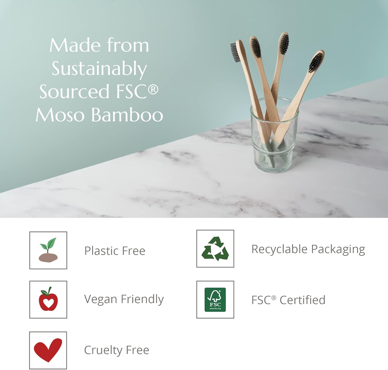 Wild & Stone | Organic Bamboo Toothbrush | Four Different Pattens | Dupont Fibre Bristles | 100% Biodegradable Handle | Vegan Eco Friendly Bamboo Toothbrushes (Medium)