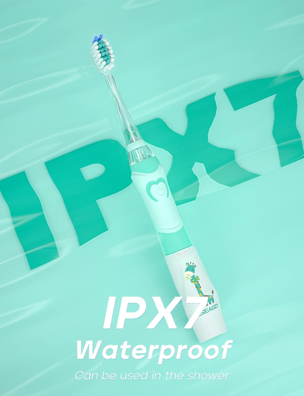 SEAGO Kids Electric Toothbrush with 2 Mins Brushing Timer and 8 Replacement Bursh Heads,Rainbow LED Light Make Brushing Fun, Blue Color Boys Battery Powerd Toothbrush for 4-12 Years Old