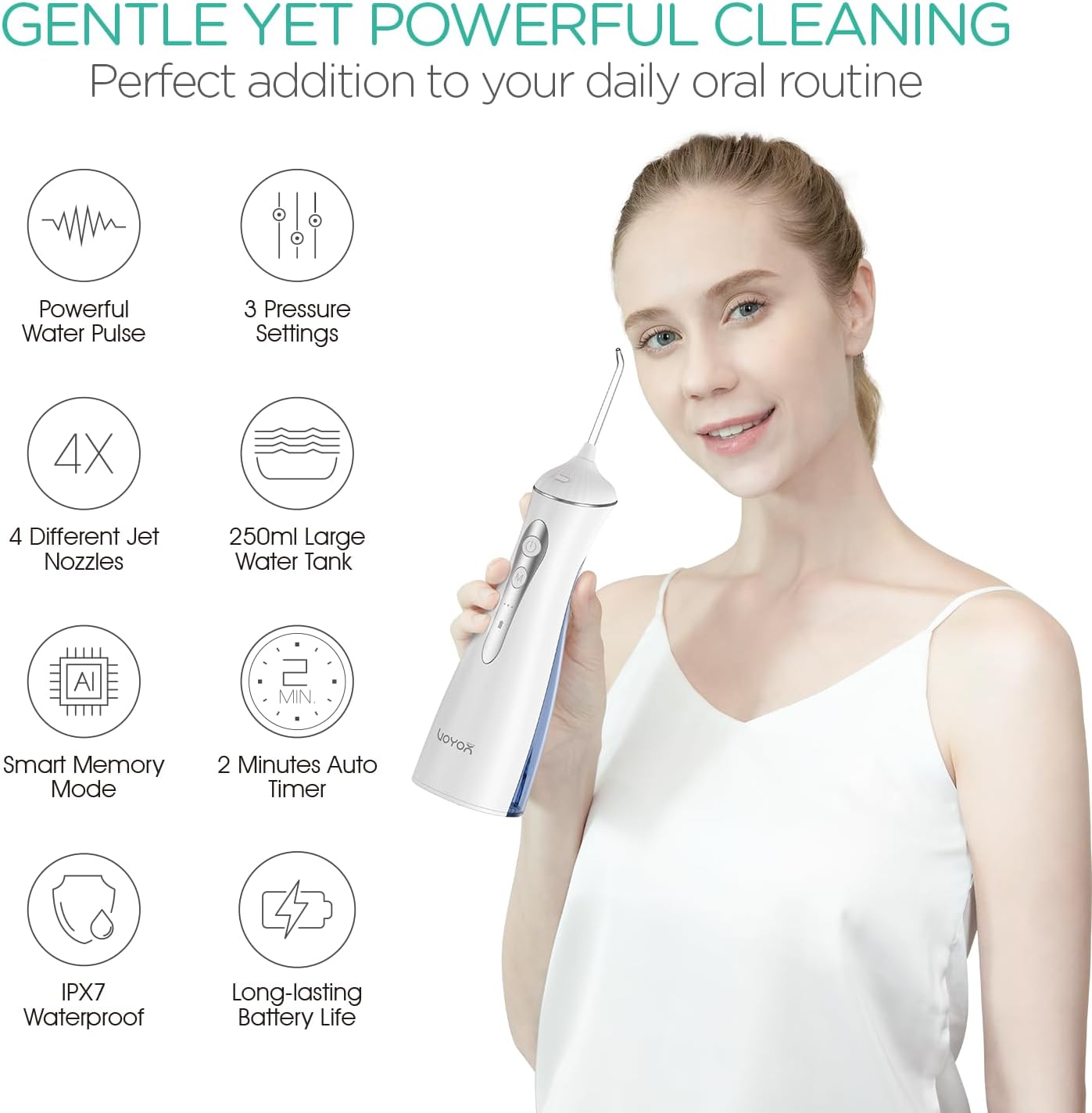 VOYOR-HEALTH Water Dental Flosser for Teeth Cordless, Rechargeable Electric Flosser for Teeth Cleaning and Flossing, Portable Oral Irrigator 3 Modes & IPX7 Waterproof for Travel Home WF400 (Blue)