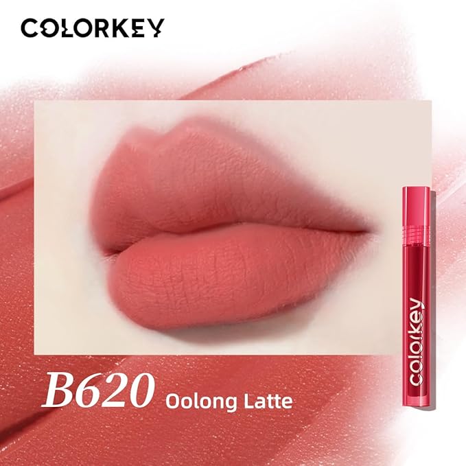 COLORKEY Airy Velvet Lip Tint, Matte Finishs, Longwear Rich Lip Colors, non-sticky, Creamy Soft Texture, Waterproof Lip Stain, Matte hydration, non-drying. Velvety finish (B620 Oolong Latte, 3g)