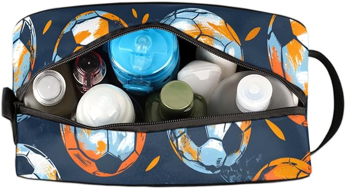 Soccer Background Boys Travel Toiletry Bag Waterproof Wash Bag Shower Shaving Bag Cosmetic Organizer Makeup Bag Portable Toiletries Accessories for Women Men Sport