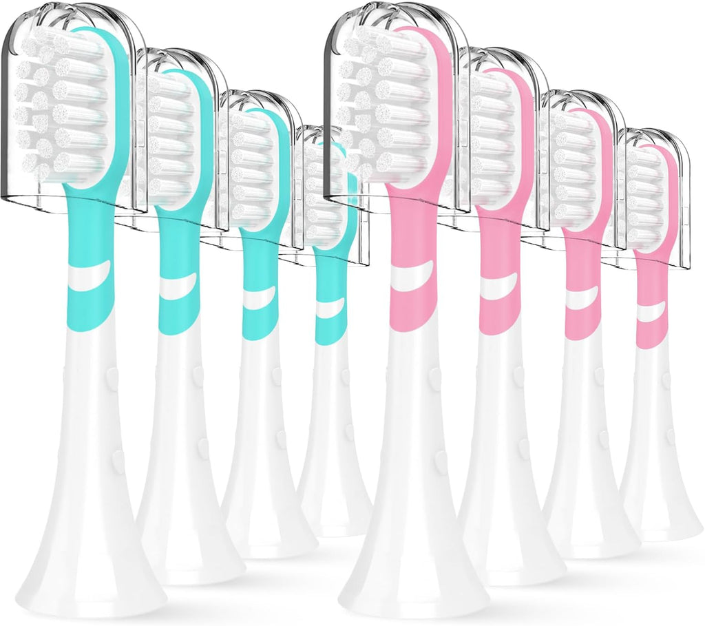 Kids Toothbrush Heads Compatible with Electric Philips Sonicare Handle 6032/94 6321 6340 6042 6320 6330, Replacement Heads Compact for Child 3-7 Years Old, Mini Brush Heads with Caps,8 Pack Green&Pink