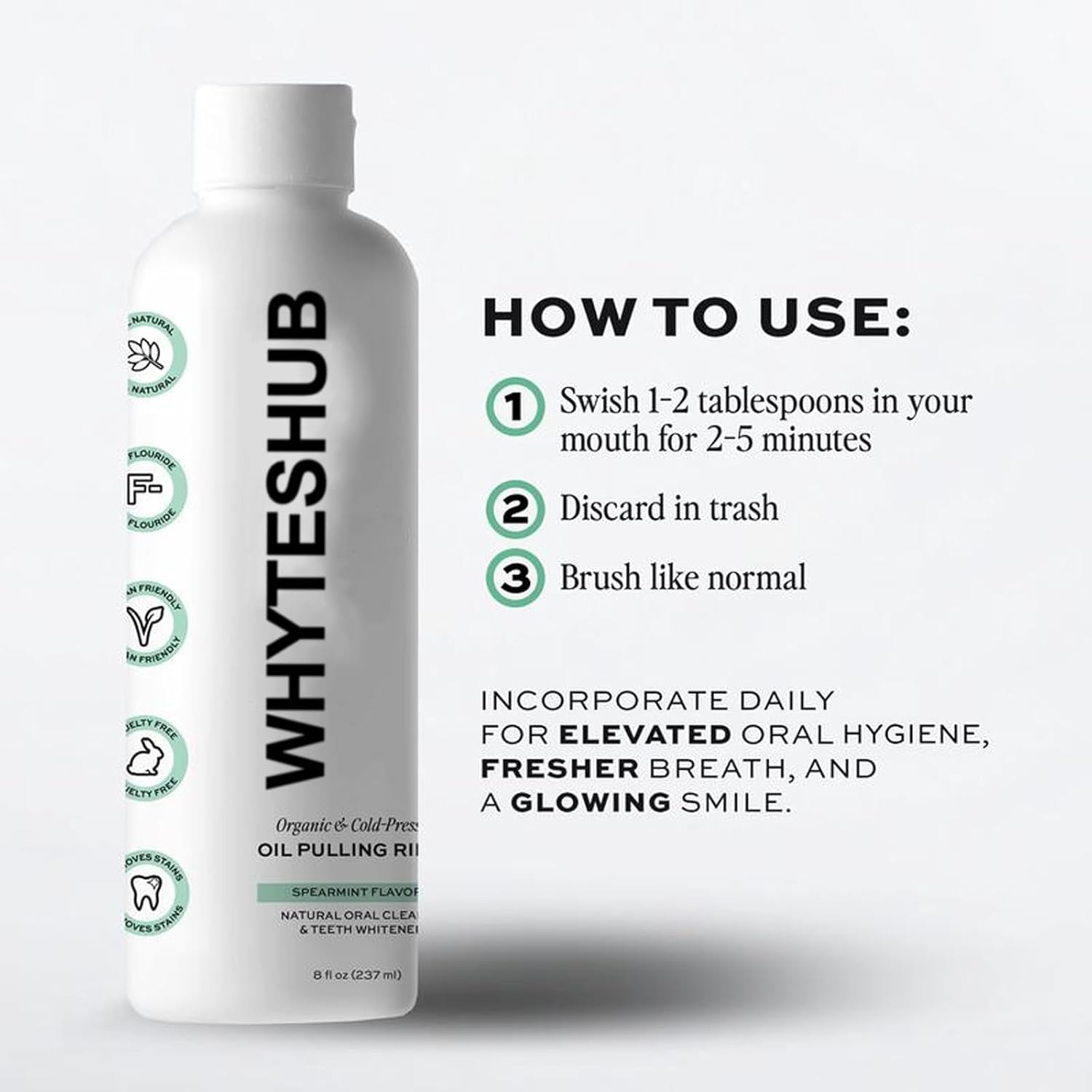 Spearmint Oil Pulling Rinse, Organic Cold-Pressed Coconut Oil for Teeth Mouthwash, Helps Maintain Gum Health & Freshens Breath - 8 fl oz