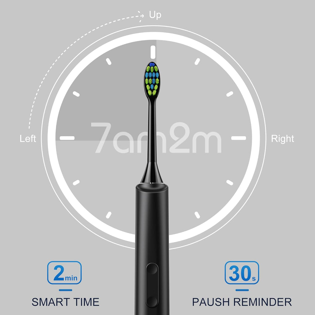 7AM2M Sonic Electric Toothbrush for Adults and Kids, 40000VPM Power Toothbrushes, USB-C Rechargeable with 4 Brush Heads, 5 Modes, 2 Minutes Built in Smart Timer, One Charge for 60 Days (Black)