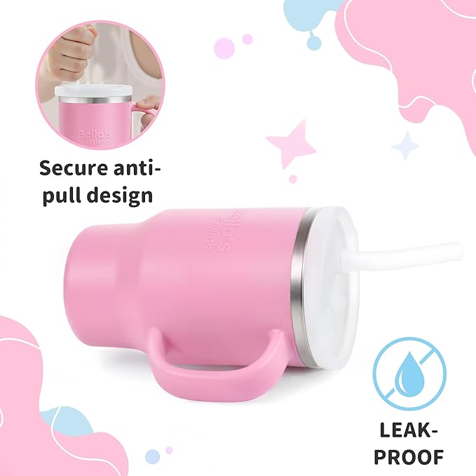 Bella's Friends Handy Mini Tumbler – Adorable 9 oz Sippy Cup for Toddlers 1-3 years old, Flexible Straw, Stainless Interior & Silicone Body, Leak‑Proof, Dishwasher Safe, Ideal for Travel or At Home