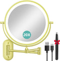 1X/20X Wall Mounted Makeup Mirror with Light, 8" Rechargeable Double-Sided Magnifying Mirror, Vanity Mirror Dimmable 3 Color Light, 360° Extension Rotation Foldable 14.5 Inch Arm for Bathroom