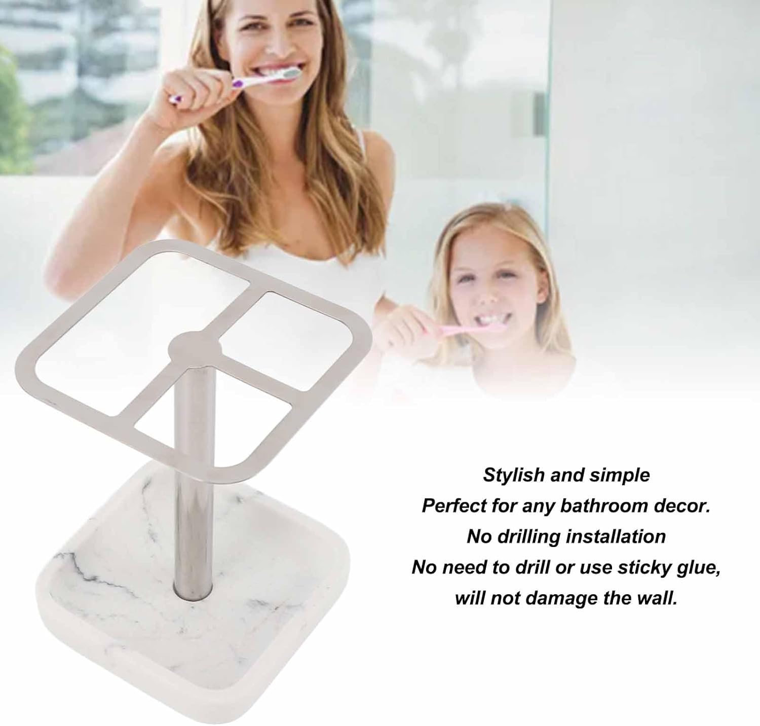 Mumusuki Stainless Steel Toothbrush Holder, Space Saving Toothpaste Organizer with Multifunctional Storage for Bathroom (Silver)