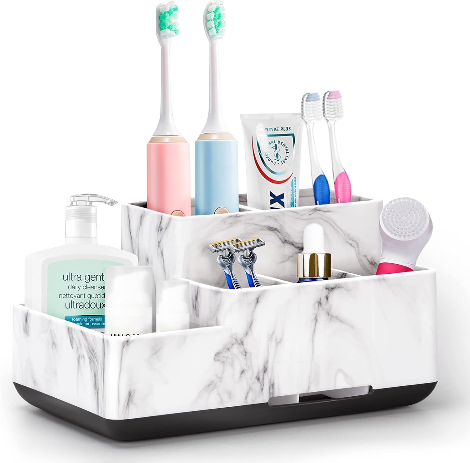 Toothbrush Holder,Bathroom Organizer Countertop, 5 Compartments Multifunctional Storage for Cosmetic, Makeup, Office Stationery Pencil,Toothpaste, Toothbrush,Ideal Gift for Home, Office