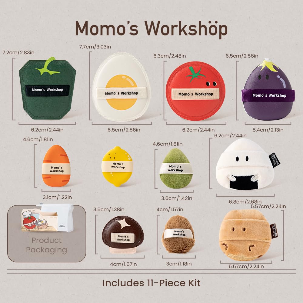 Momo's Workshop Bento Collection Makeup Sponges+Powder Puffs Set,11PCS Beauty Foundation Puffs for Creamy Finish, Halloween Makeup Sponge for Blending,Comfortable for All Skin Types & Storage Case