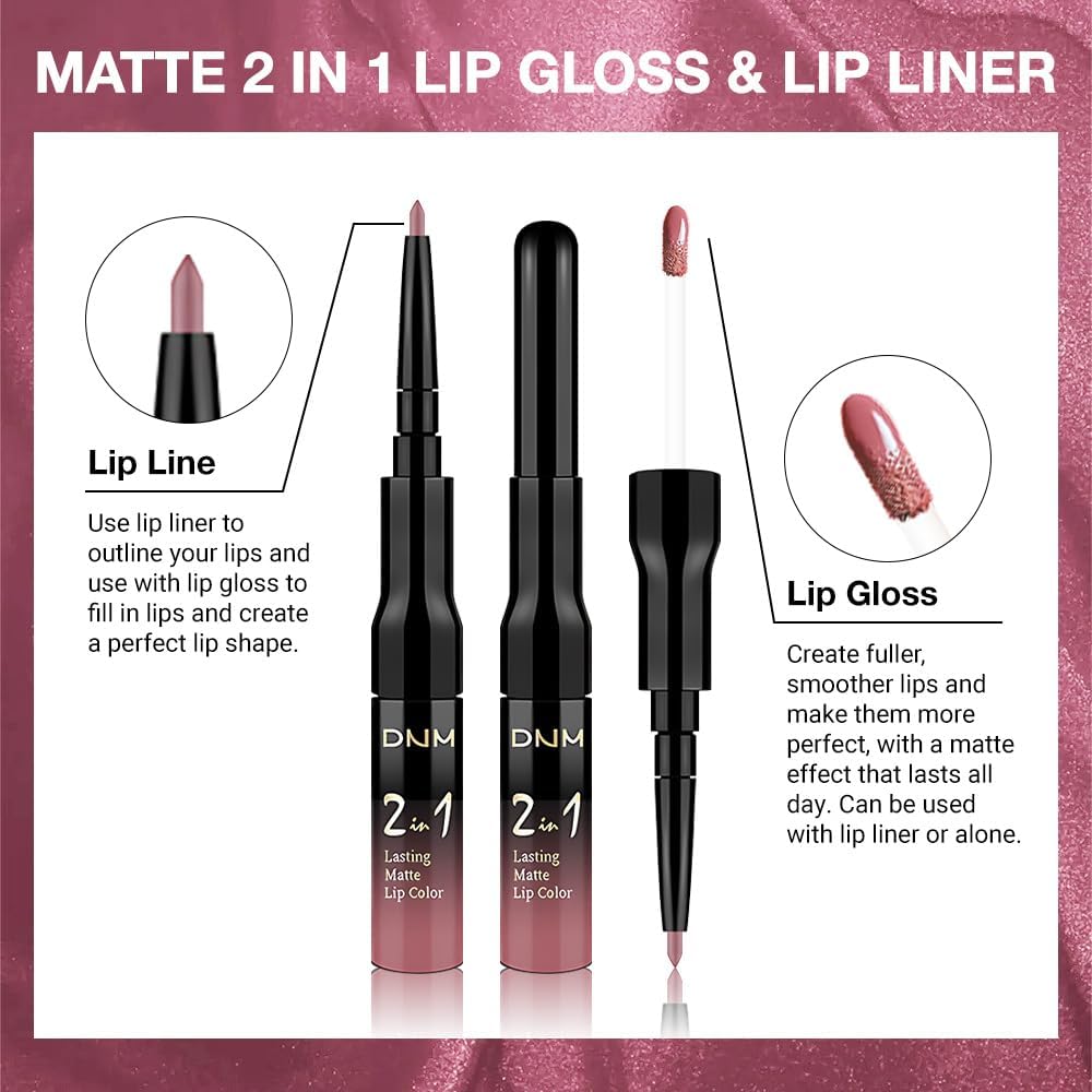 1Pcs 2 in 1 Mauve Pink Matte Lip Liner and Liquid Lipstick Stain Makeup Set for women, Light Mauve Long Lasting Smudge Proof Lip Tint Matte Finish Lip Gloss for All-Day Color Hold Easy to Use 35#