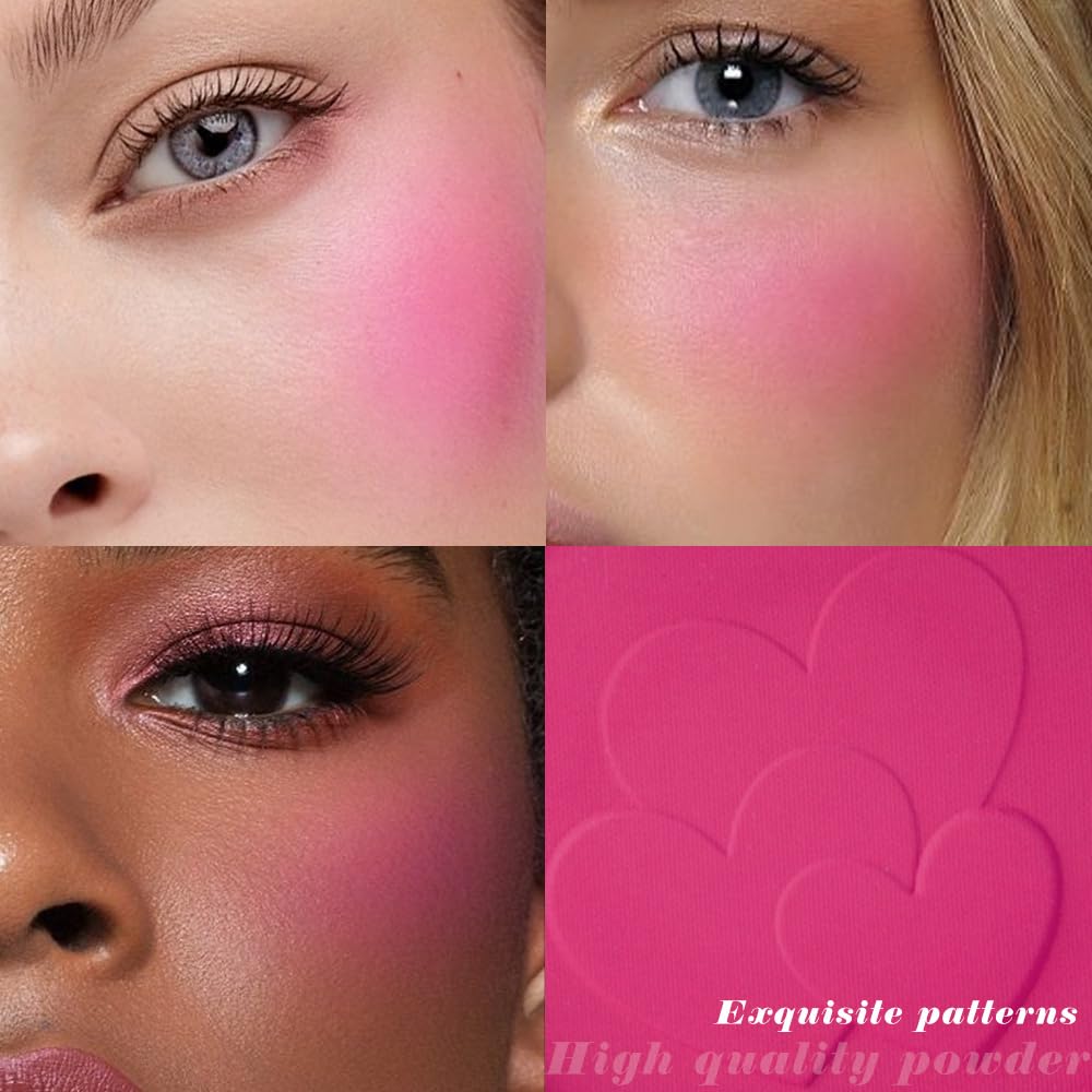 Rose Pink Single Matte for Face Cheeks Blush, Natural Hot Pink Cream Blushes Makeup Palette, Redpink Monochrome Blush Powder Palette Makeup for Older Women, Blushes Foundation for Every Day 02