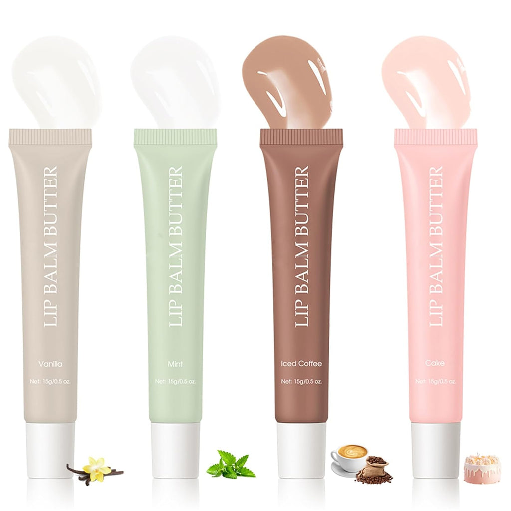 Summer Lip Glossy Butter Lip Balm, Lip Gloss Set, Soothing Lip Skincare, Instant Moisture, Lightweight, Nourish, Hydrate, Moisturizing Tint, Non-Sticky, Long-lasting (4Colors, Large)