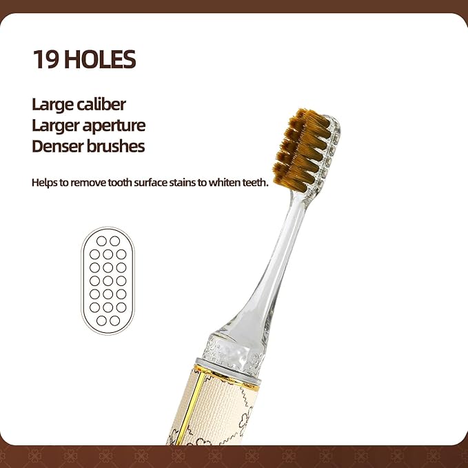 Foldable Travel Toothbrush Set,Compact Head,Mini Toothbrush with Toothbrush Case,Soft Bristled Travel Toothbrushes for Adults (Leather Handle Apricot 1 Set)