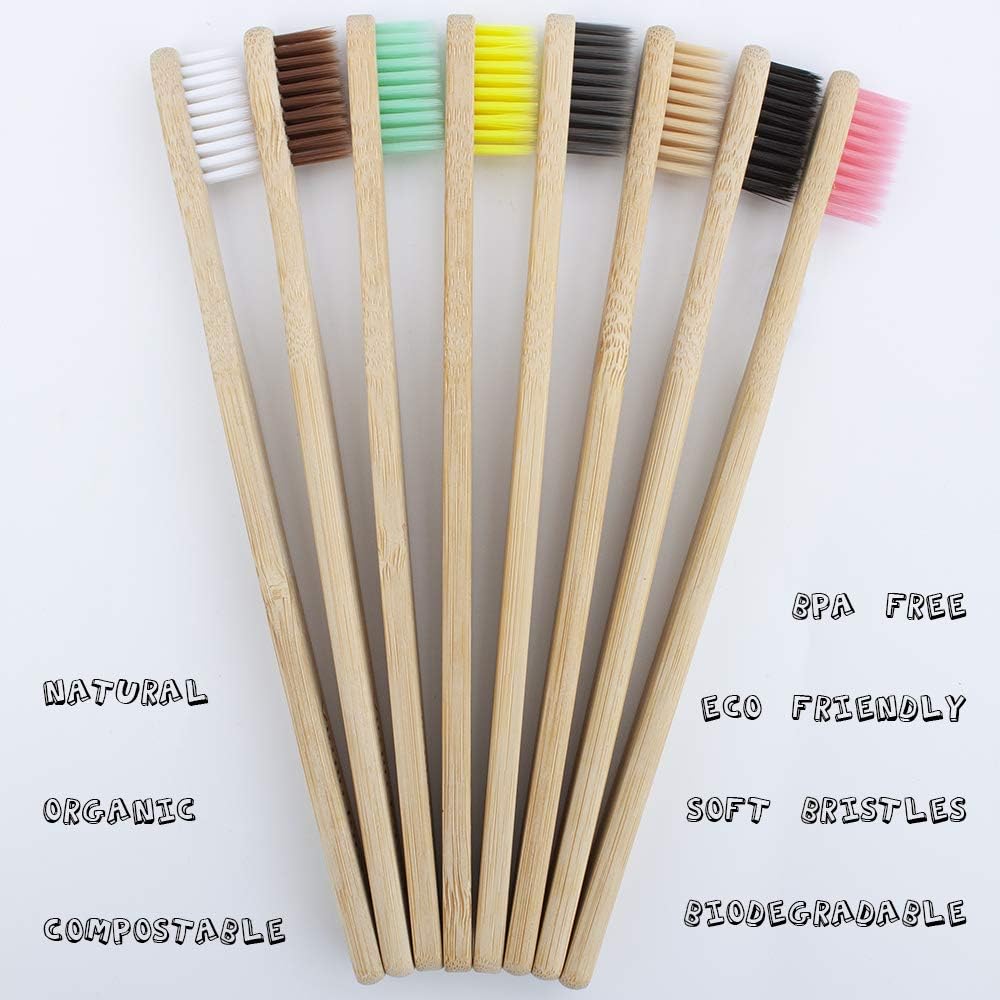 Virgin Forest 8 Pcs Bamboo Toothbrush, BPA-Free Soft Toothbrushes, Natural Eco-Friendly Biodegradable Best Travel Wood Toothbrush Set, for Sensitive Gums