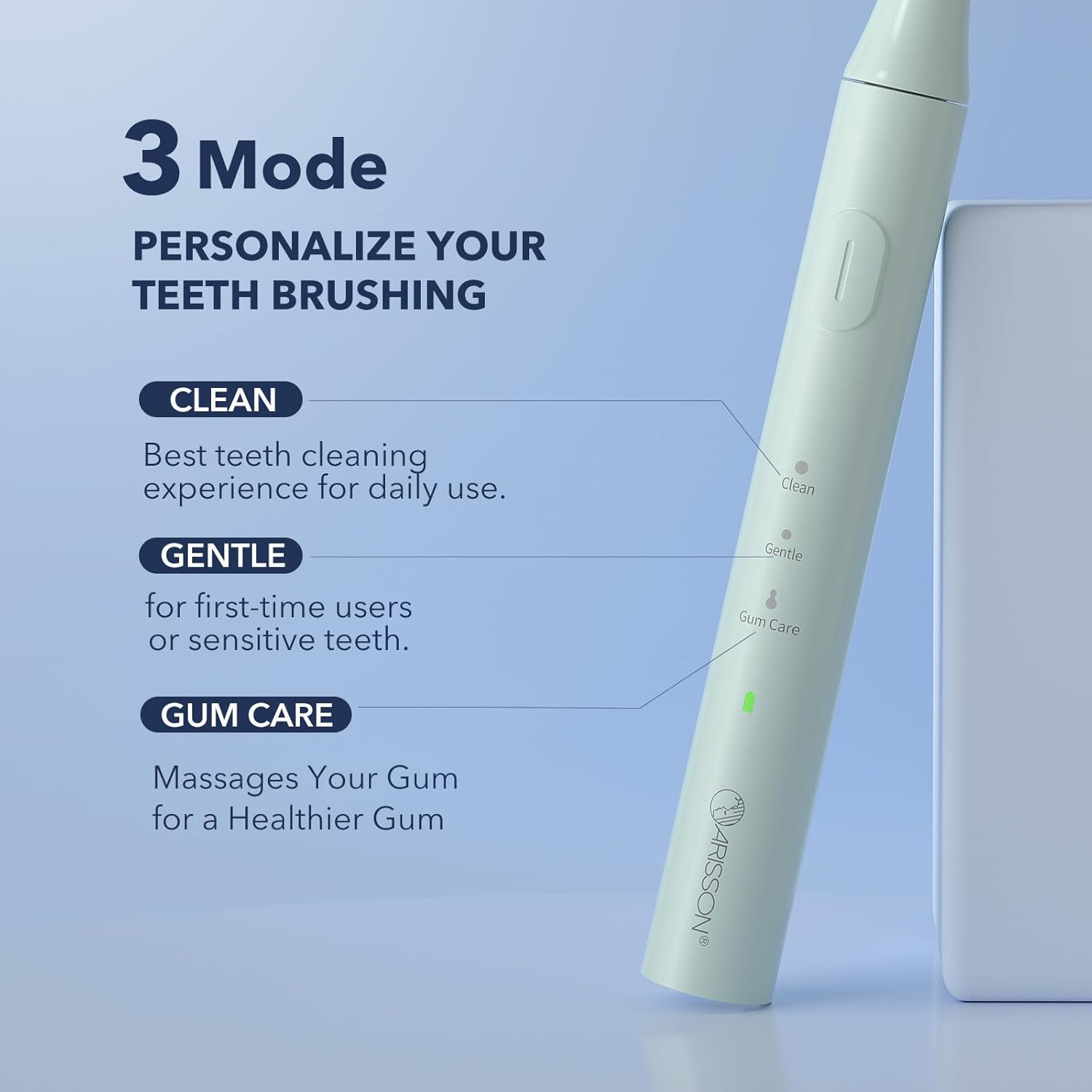 ARISSON Sonic Electric Toothbrush for Adults and Kids, 40,000 VPM Power Toothbrush, 1.5H Fast Charge Ultrasonic Electric Toothbrushes with 2 Minutes Smart Timer, 1.6 Oz Travel Toothbrush, Powder Blue