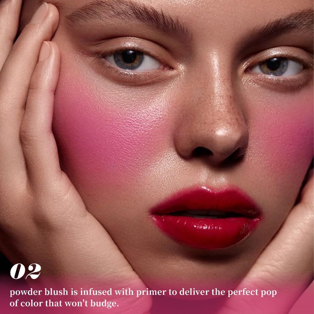 Rose Pink Single Matte for Face Cheeks Blush, Natural Hot Pink Cream Blushes Makeup Palette, Redpink Monochrome Blush Powder Palette Makeup for Older Women, Blushes Foundation for Every Day 02