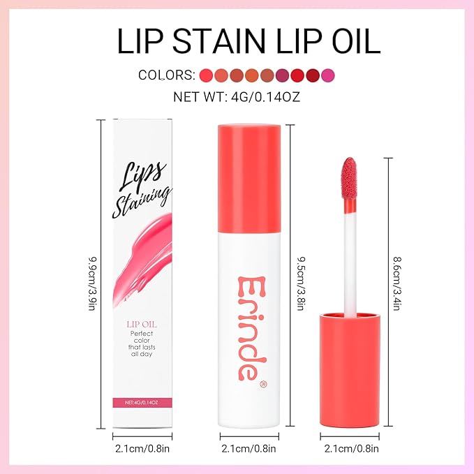 Erinde Lips Staining Lip Oil, Glossy Lip Stain, Long-Lasting Lightweight Lip Staining Oil, Moisturizing Plumping Hydrating Glossy Lip Tint, Vegan & Cruelty-Free, 05